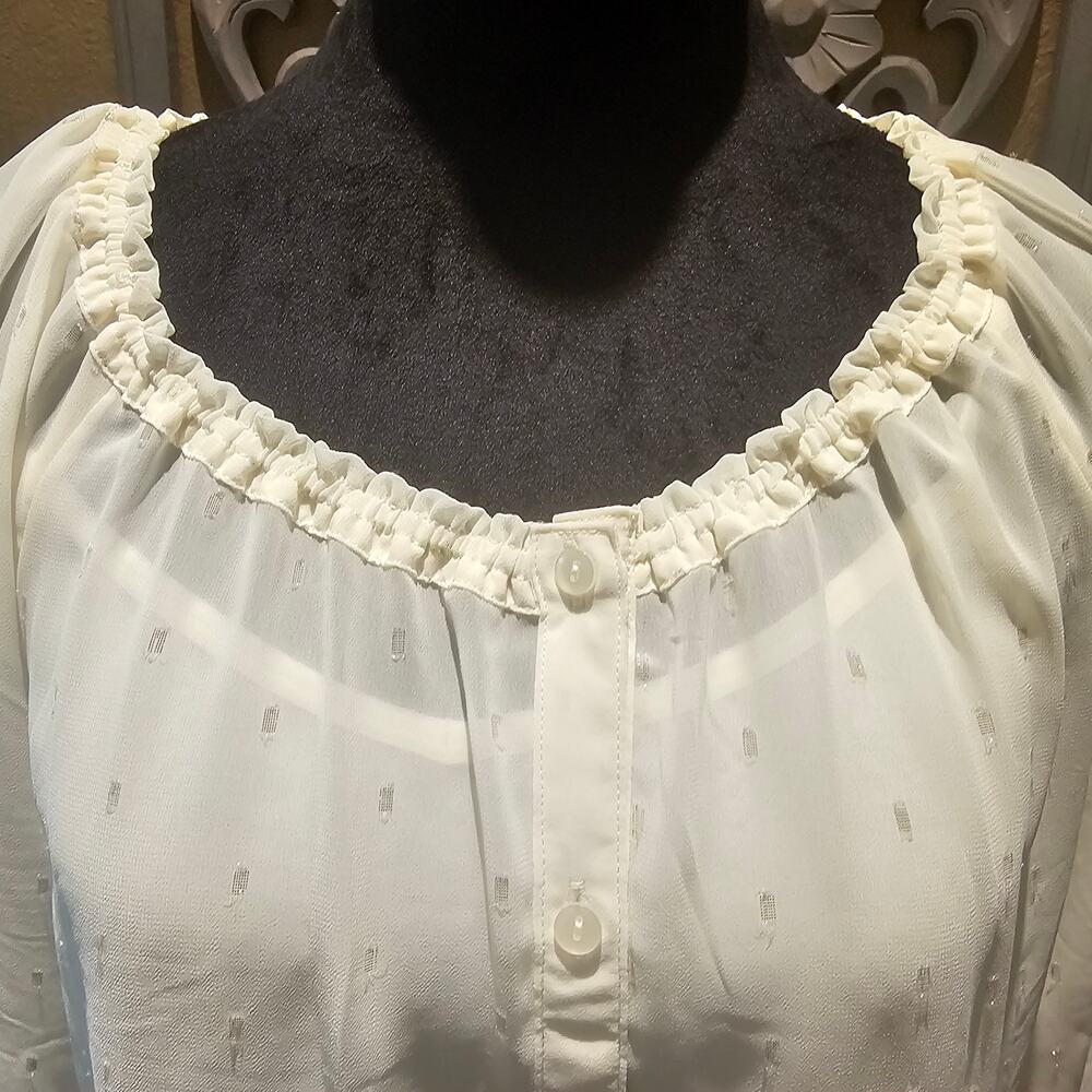 Liz Claiborne S Cream Peasant Blouse Gold Metallic Romantic Cottagecore Top - Picture 6 of 14